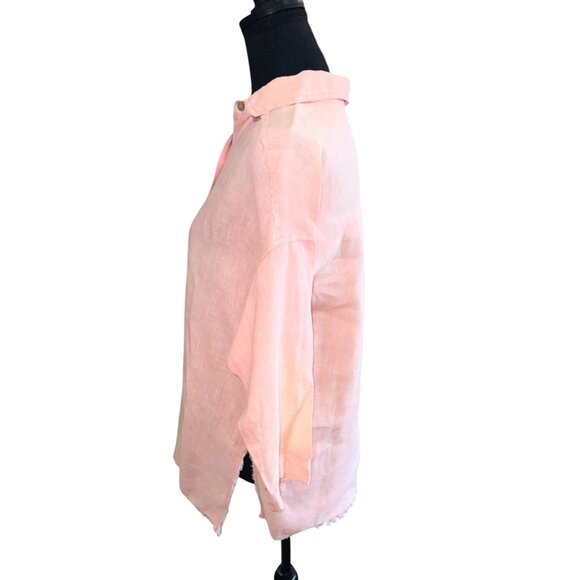 XCVI Womens Pink Peach Linen Button-Up Tunic Top S Sustainable Minimalist Casual - Picture 4 of 12